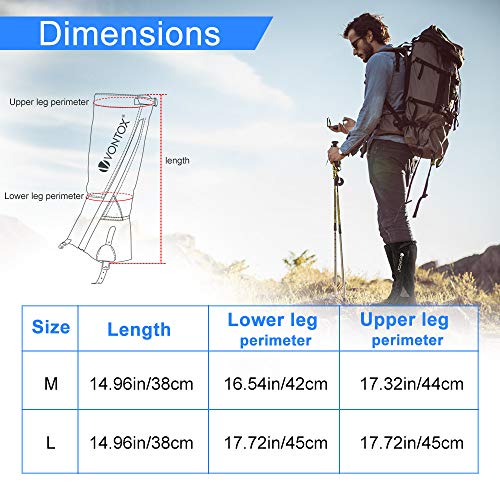 V VONTOX Leg Gaiters (L), Waterproof Adjustable Snow Boot Nylon Gaiters to Women and Men, Cover Snow Breathable Leg Gaiters for Snowshoeing Outdoor Hiking Hunting Climbing