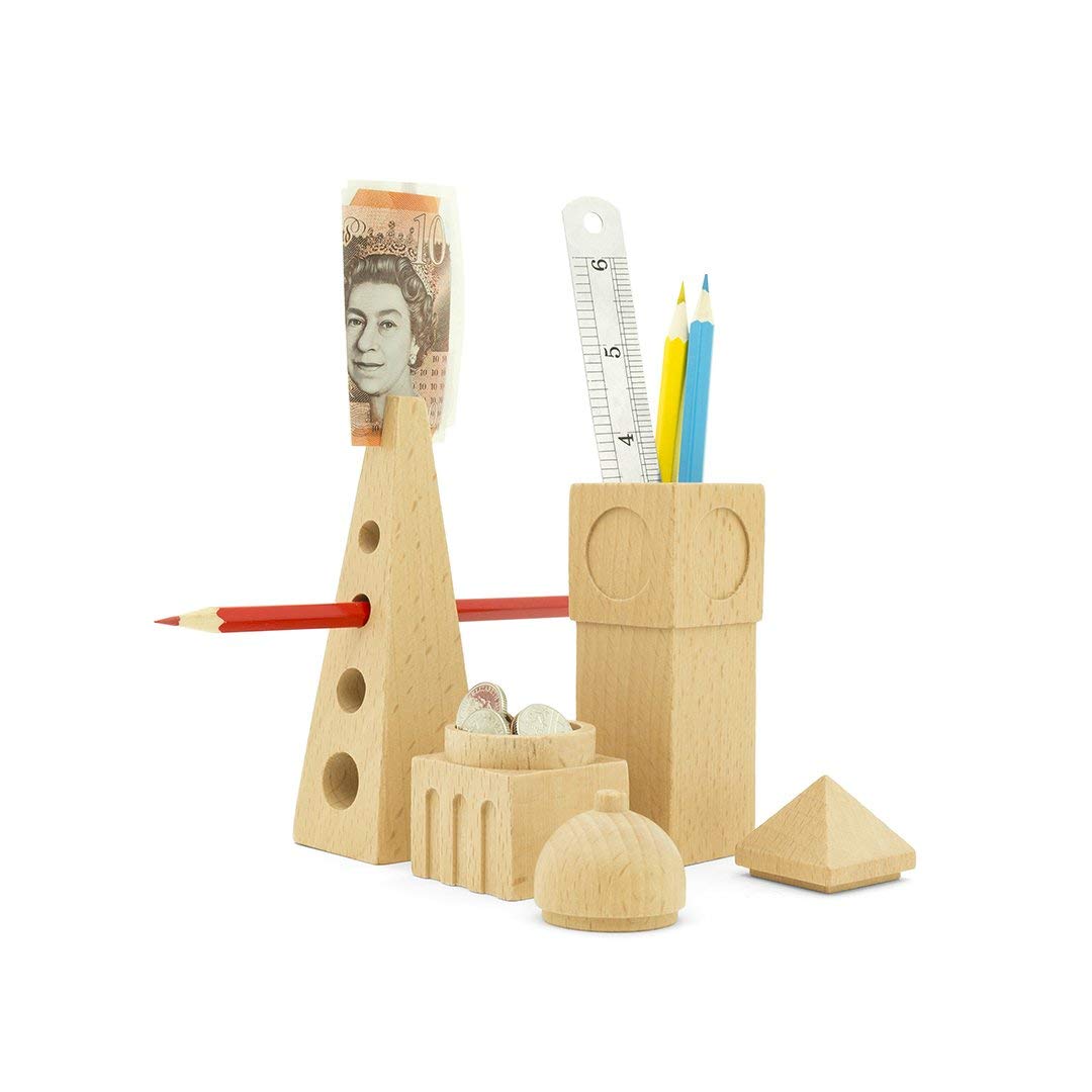 Luckies Wood Desk Organiser Set - London City Desk Tidy - Pen, Pencil, Stationery Holder - 3 Piece Set