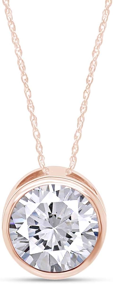 Round Diamond Solitaire Pendant Necklace Brilliant Cut 14ct Solid Rose