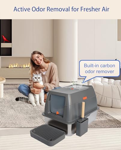 Ultimate XL Stainless Steel Litter Box with High Sided - Spacious & Stylish Enclosed Design for Large Cats, Multi-Cat Homes, and Rabbits, Odor-Free & Easy Cleaning, High Wall Cat Litter Pan with Lid