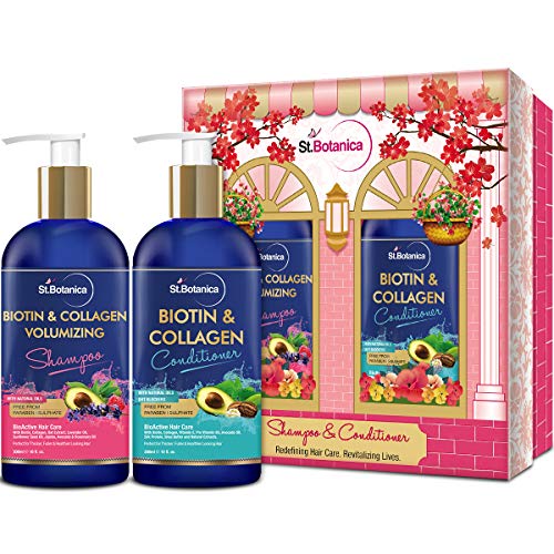StBotanica Biotin & Collagen Volumizing Hair Shampoo + Biotin & Collagen Hair Conditioner, (10fl.oz each) - No Sulfates, Parabens or Silicones
