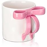 12oz Christmas Coquette Pink Bow Ceramic Coffee Mug for Valentine's Day Pink Mug with Bow Handle for Women Coquette Coffee Cup Cute Birthday Porcelain Cup for Christmas Women Mothers Day Bachelor Gift