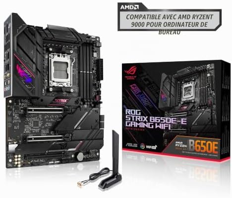 ROG STRIX B650E-E GAMING WIFI – Carte mère gaming AMD Ryzen AM5 ATX (16+2 phases d'alimentation, DDR5, 4 x M.2, PCIe 5.0, WiFi 6E, 2.5G LAN, USB 3.2 Gen 2x2 Type-C rear I/O port, Aura Sync RGB)