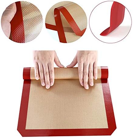 d.Stil 2 Tapis de Cuisson en Silicone 40cm x 30cm 2 Pièces sans BPA Anti-Adhérent Toile Feuille de Cuisson Patisserie 2 Tapis+Brosse+Spatule (Rouge, 2 Tapis(40 * 30cm)+Brosse+Spatule)