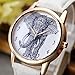 Top Plaza Black and White Sketch Elephant Dial Arabic Numerals Scale Rose Gold Case Leather Band Analog Quartz Wrist Watch-White