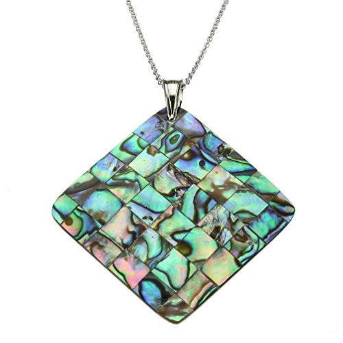 Abalone Shell (Assembled) Mosaic Pendant Sterling Silver Cable Chain Necklace, 16″ Abalone Shell (Assembled) Mosaic Pendant Sterling Silver Cable Chain Necklace, 16″