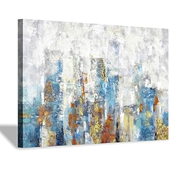 Modern Picture Artwork Cityscape Painting: Abstract Canvas Wall Art for Room Wall Decor (36