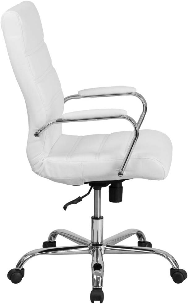 Flash Furniture High Back Office Chair | White LeatherSoft Office Chair with Wheels and Arms: Furniture & Decor