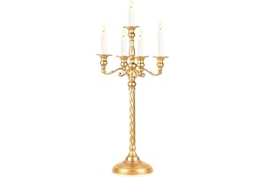 LANLONG Tall 5 Arm Gold Candelabra Centerpiece for Table, 24.8'' Metal Candelabra Candle Holder, Retro Candelabra Table Centerpieces for Party, Events, Home, Wedding Decor.