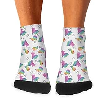 Men's athletic low cut Ankle sock Rainbow Unicorn cat ...
