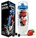 Live Infinitely 32 oz. Infuser Water Bottles - Featuring First Ever Gel Freezer Ball Infusion Rod, Flip Top Lid, Larger Dual Hand Grips & Recipe Ebook Gift (Blue)