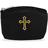 Black Rosary Pouch with Zipper and Gold Cross Imprint - Perfect for Easter, Lent, and Religious Events - Stylish Rosary Case for Men and Women to Keep Beads Safe