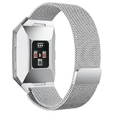 hooroor for Fitbit Ionic Bands Small and Large for Women Men, Fully Magnetic Closure Clasp Mesh Loop Milanese Stainless Steel Metal Band (Silver Small)