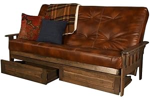 KODIAK FURNITURE Kodiak Tucson Queen Futon Frame and Mattress Set - Wood Futon with Mattress Included in Java Brown Color Faux Leather Mattress