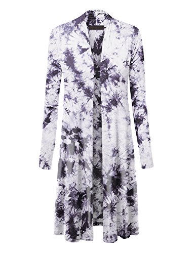 WSK1078 Womens Lightweight Tie Dye Open Long Maxi Cardigan M White_Black