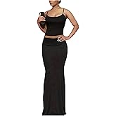 RoseSeek Women's Two Piece Skirt Set Sleeveless Camisole and Fishtail Hem Maxi Skirts Party Club Outfits