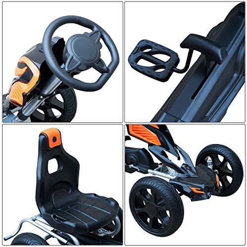 HOMCOM Kart à pédales Go-Kart Enfants 122L x 60l x 70H cm Ø Roues 29 cm siège Ergonomique Orange Noir