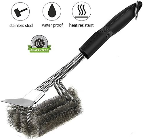 Alberoo BBQ Grill Brush with Integrated Cleaning Scraper 3 Stainless Steel Brushes in 1, 360ยฐ Clean 18" Long Stainless Steel Barbecue Grill Brush Cleaner for Porcelain, Steel, Iron