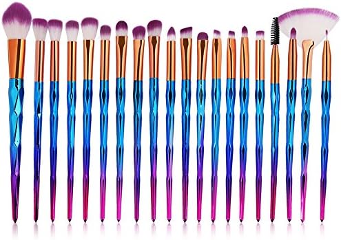 CINIDY Makeup Brushes Set 3D Diamond Unicorn Cosmetic Brushes Kabuki Foundation Eyeshadow Eyeliner Eyelash Lip Blush Brushes 20PCS set (Blue)