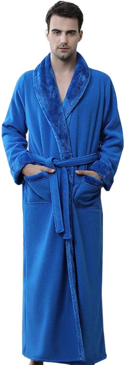 XHONG Mens Bath Robe Warm Plush Fleece Night Robe Men Long Robe Warm