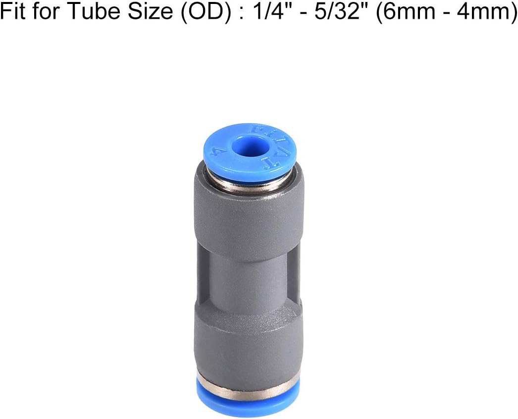 sourcing map Straight Push to Connector Reducer Fitting 6mm to 4mm Quick Release Pneumatic Connector Plastic Union Pipe Tube Fitting Grey 2Pcs - Image 4