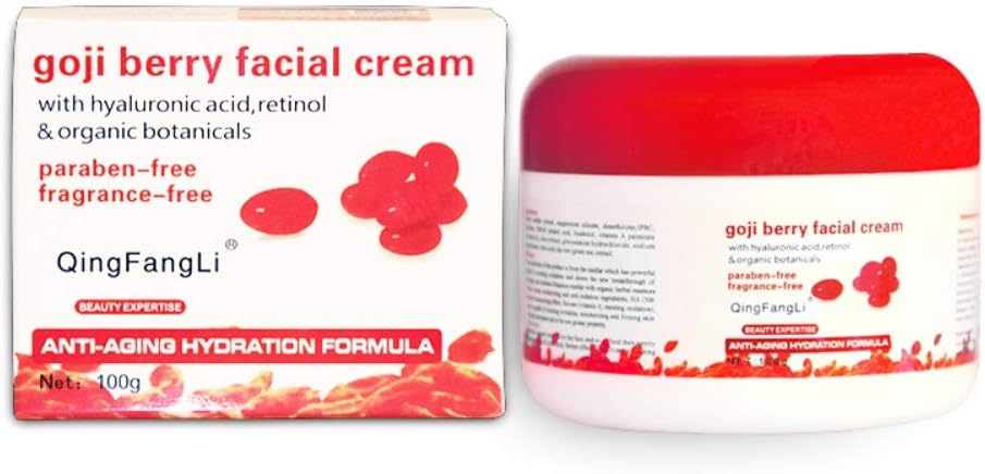 Goji Berry Facial Cream with Hyaluronic Acid, Retinol & Organic Botanicals, Moisturizing Anti-aging, Rejuvenate Skin, Smooth and Tender