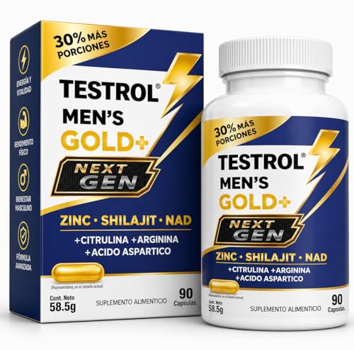 TESTROL GOLD + Next Gen, Suplemento para Hombres con Zinc, Shilajit, NAD, Magnesio, Arginina, Citrulina y Ácido Aspártico, 90 Cápsulas.