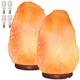 2 Pack 7 to 8 Inch Natural Himalayan Hand Carved Salt Lamp with Wood Base, 6ft Cord with Dimmer Switch and with 4 15W Bulbs