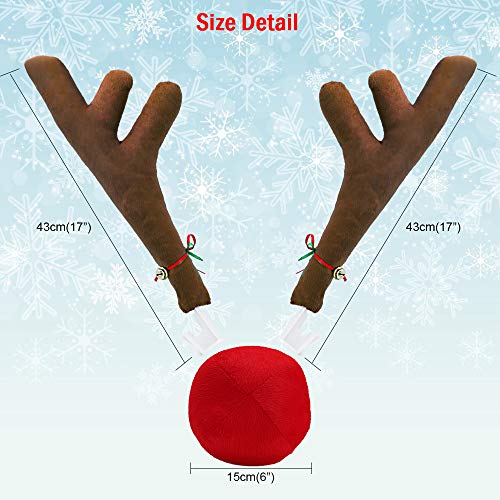 Ankuka Car Reindeer Antlers & Nose Decorations, Window RoofTop & Front