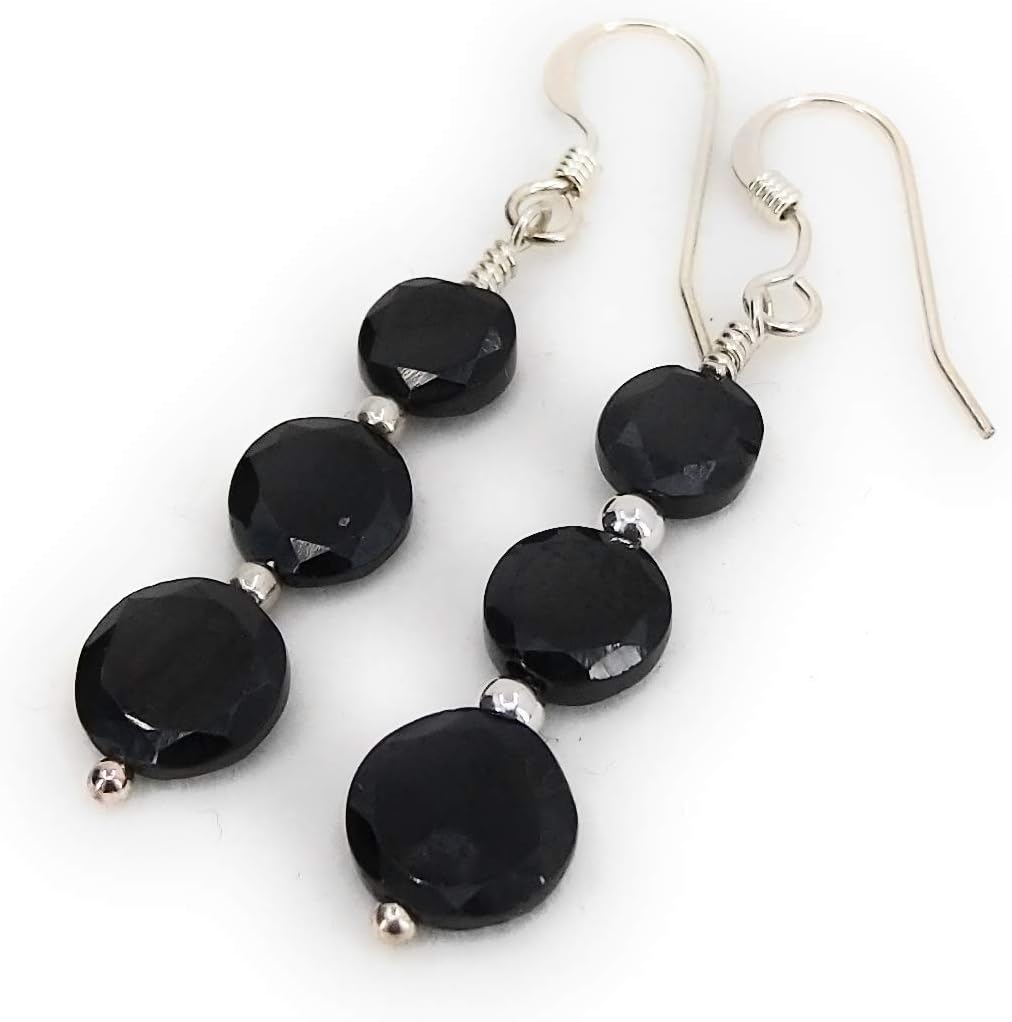 Sterling Silver Black Spinel Drop Earrings