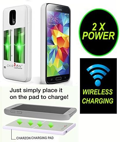 WIRELESS SAMSUNG GALAXY S5 Protective Power Case with Additional 2400-2800 mAh Battery Extender and Wireless Charging Pad for Samsung Galaxy S5 (WHITE)