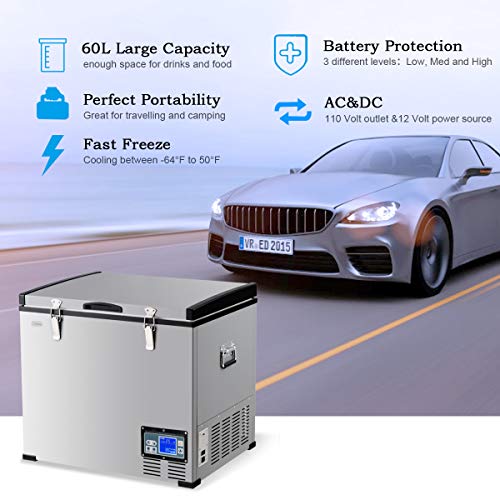 COSTWAY Chest Freezer, 63Quart Compressor Travel Refrigerator with 3