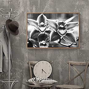 Floating Framed Canvas Wall Art for Living Room, Bedroom Black Flower Canvas Prints for Home Decoration Ready to Hang - 16x24 inches