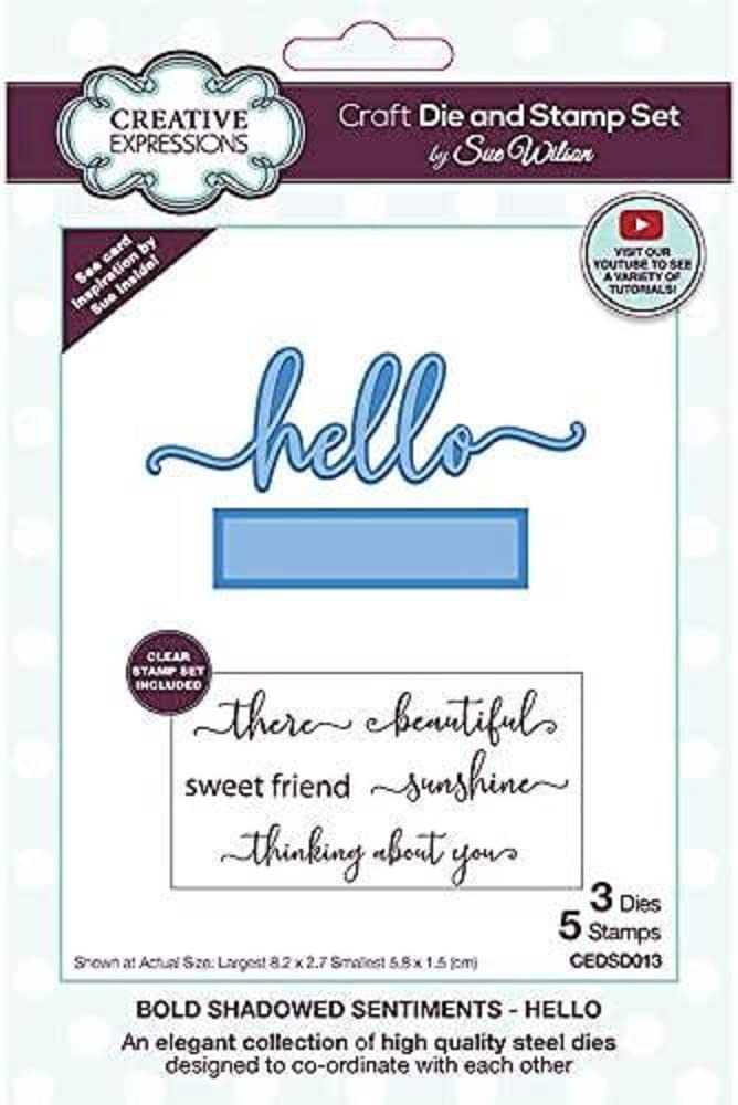 Sue Wilson - Bold Shadowed Sentiments - Hello - Craft Die and Stamp Set