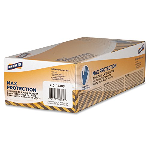 Genuine Joe GJO15383 14 Mil Max Protection Industrial Latex Gloves, Large, Dark Blue (Pack of 50)