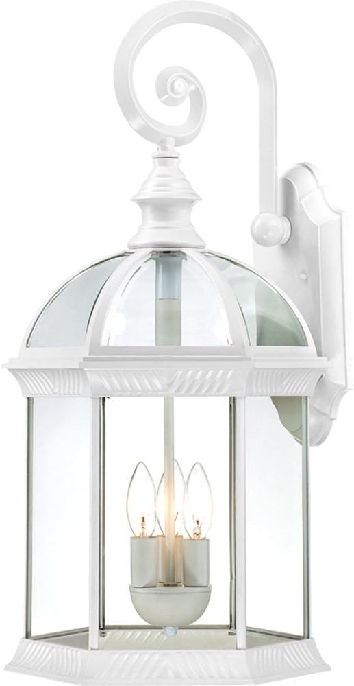 Nuvo Lighting 60/4967 Boxwood Three Light Large Wall Lantern/Arm Down 60 Watt Type B Max. Clear Beveled Glass White Outdoor Fixture