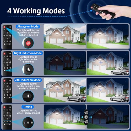 MEIHUA 70W LED Outdoor Motion Detector Floodlight with Remote Control 700-6850LM 6500K Cool White 10 Brightness Levels 3 Modes Waterproof IP66 LED Spotlight for Garage Garden