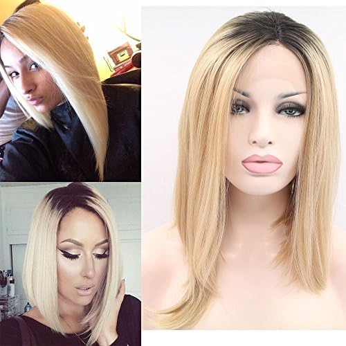 Warma Hair Natural Looking Short Bob Synthetic Lace Front Wig Ombre Blonde Wigs For Women Heat Resistant Fiber Hair (12 inch Synthetic Lace Front Wig)