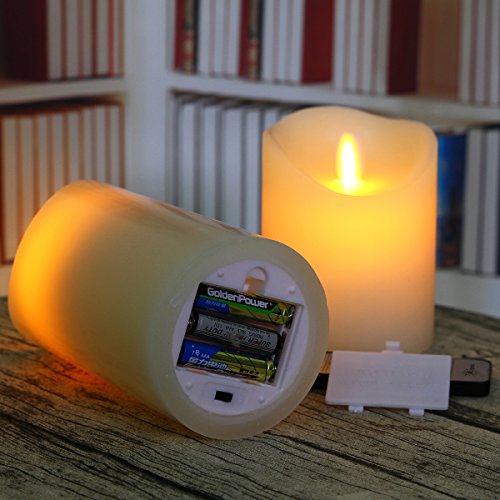 Aignis Flameless Candles, Battery Candles Realistic Moving Flame Set of 5 (D3.25 xH44466) Flickering Candles with 10 Key Remote Timer (Ivory) - Thumbnail 4