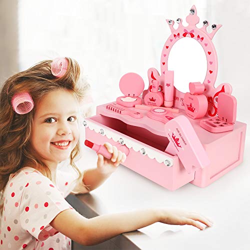 Tomons Wooden Pretend Play Kids Vanity Table, Beautiful Vanity Salon