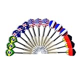 Emarth 15pack Tip Darts with National Flag Flights (5 Styles) - Stainless Steel Needle + Brass Barrels + PVC Shafts Flags