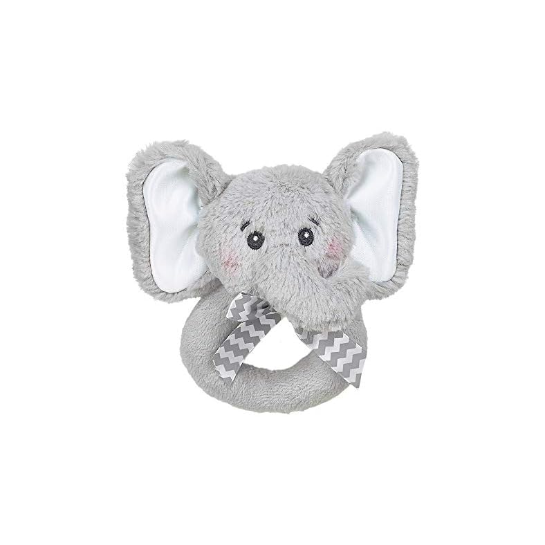 Bearington Baby Lil’ Spout Plush Stuffed Animal Gray Elephant Soft Ring Rattle 5.5″
