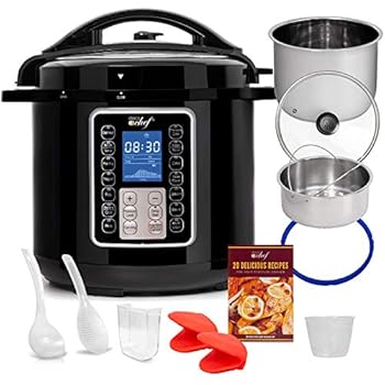 Deco Chef 8 QT 10-in-1 Pressure Cooker Instant Rice, Sauté, Slow Cook, Yogurt, Meats, Deserts, Soups, Stews Includes Recipe Book, Tempered Glass Lid, Mitts, Grill Rack, and Steaming Basket