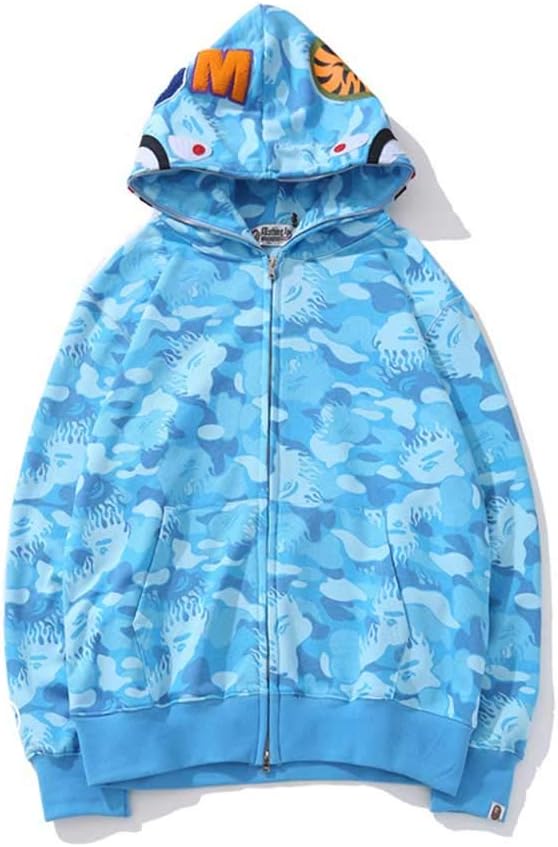 QYS Popular Ape BAPE Men's Shark Jaw Camo Full Zipper Hoodie Sweats Coat Jacket,Blue,M