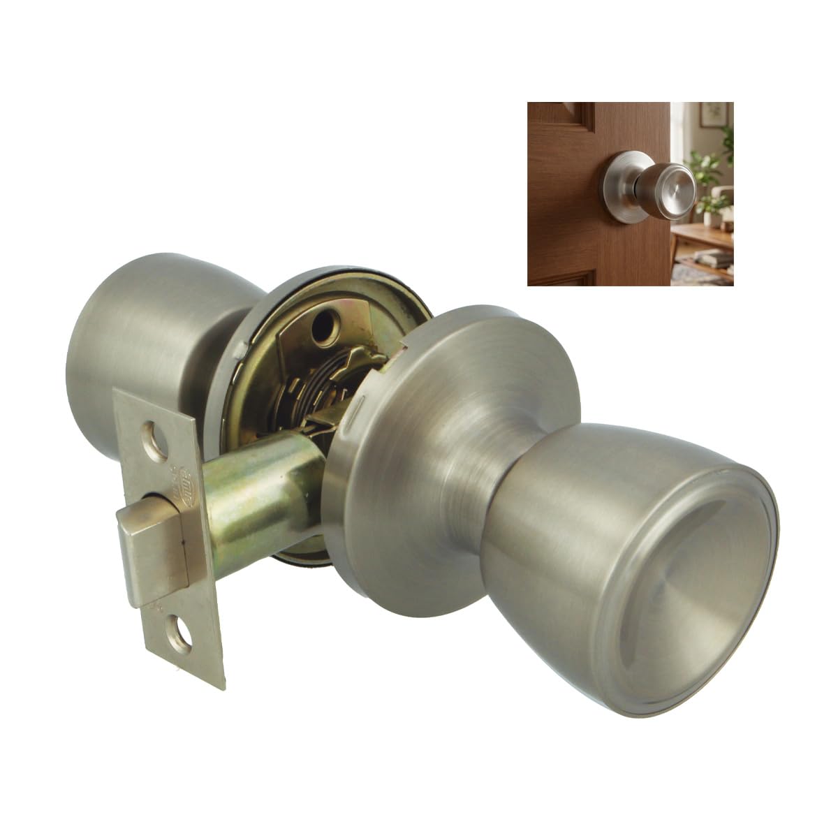 Amig - Cup Type Passage Knob | Set of knobs with Handles on Both Sides | Stainless Steel | Entry Latch 60/70 mm | Includes Fixings | for Wooden Doors | Square Edge Latch | Satin Stainless Steel