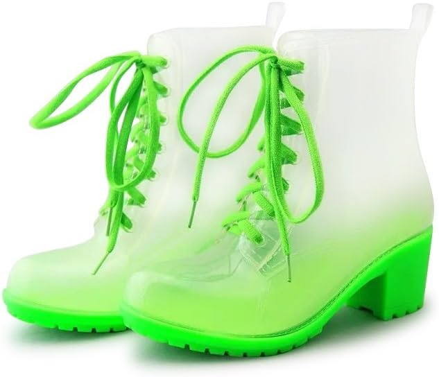 AYMYPL Ladies High Heel Transparent Rainbow Color Martin Rain Boots