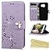 Galaxy S7 Case, Mavis's Diary 3D Handmade Embossed Wallet Bling Diamonds Butterfly Flowers PU Leather Magnetic Flip Folio Protective Shockproof Cover Card Holders (Purple)