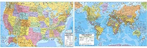 KAPPA Map UNI2982227 U.S./World Advanced Political Rolled Laminated Map Set, Grade 6-12, 46" Width, 36" Height (Pack of 2)