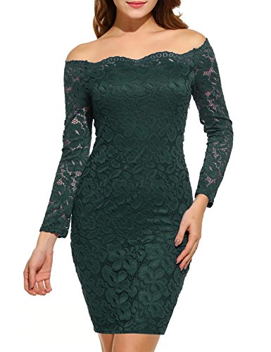 Cindere Women's Floral Lace Off-Shoulder Elegant Bodycon Cocktail Party Wedding Dress (M, Green)