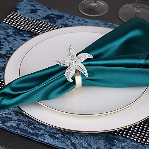 Elehere Napkin Rings Set of 6 Crown Rhinestone for Wedding Party Dinner Table Decor (Starfish Silver, 6)